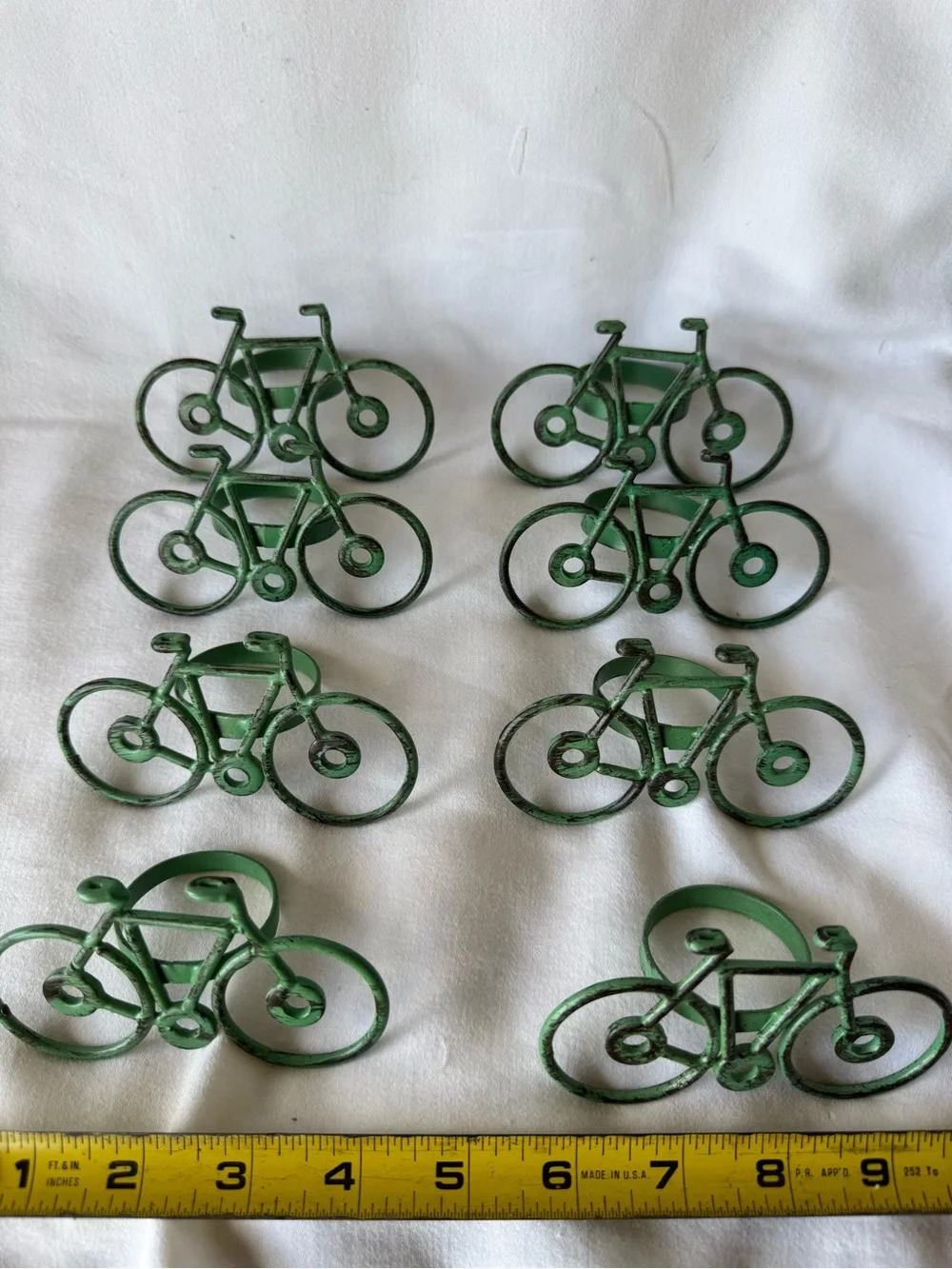 Vintage Green Metal Bicycle Napkin Rings - Set of 8 - Novelty Cottagecore Table